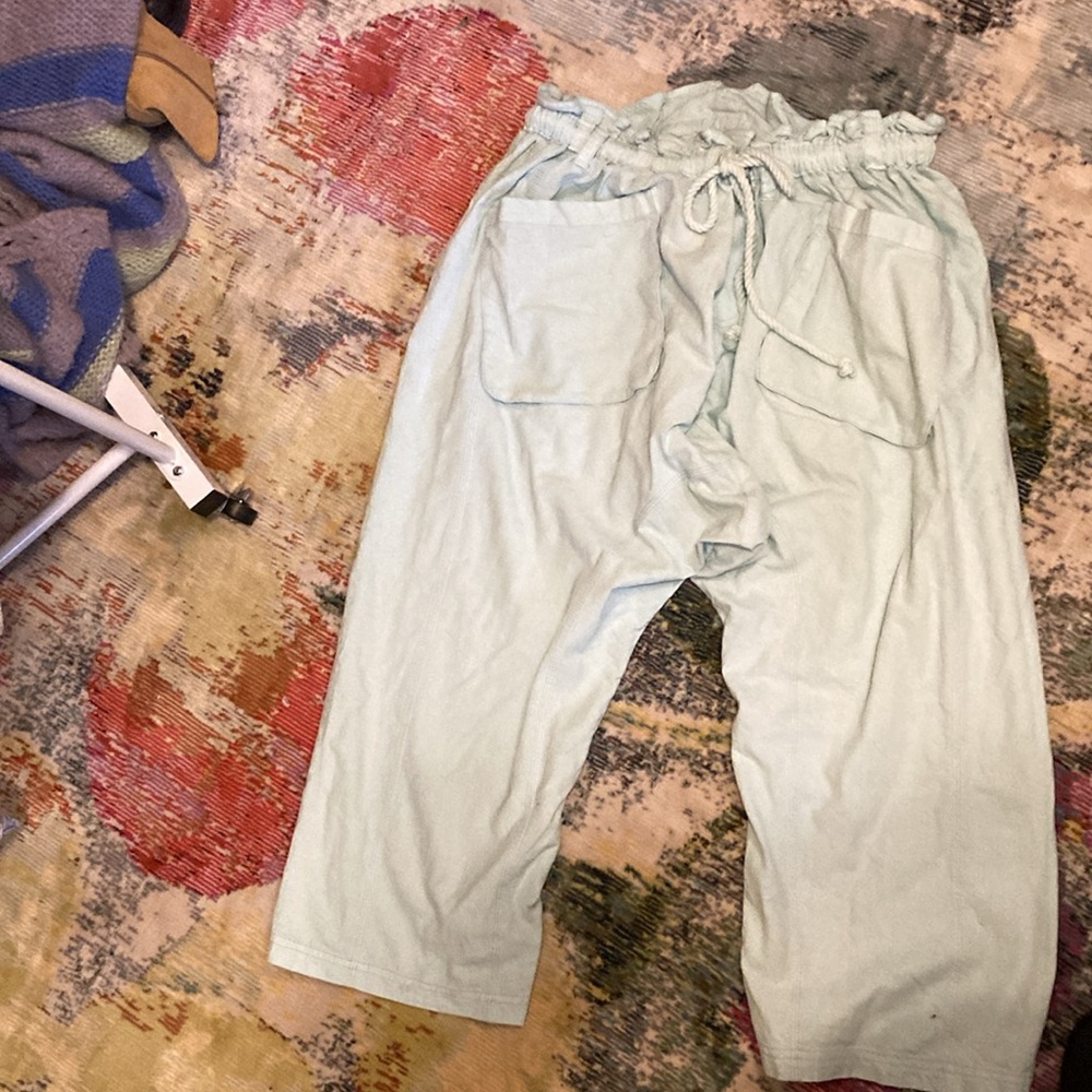Free People Blue Cropped Ankle Pants with Paper-Bag Waist - Picture 2 of 5